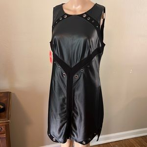 Black Faux Leather BEBE Dress with Circle Metal Detail